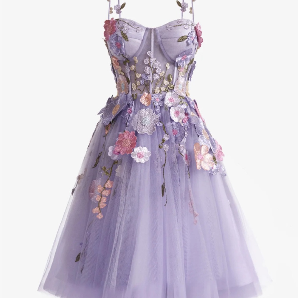 KissProm Janeka A-Line lavender bloom mini homecoming dress